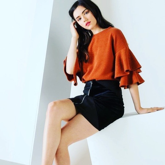 THML Sweaters - THML Ruffled 3/4 Sleeve Ribbed Top Sienna